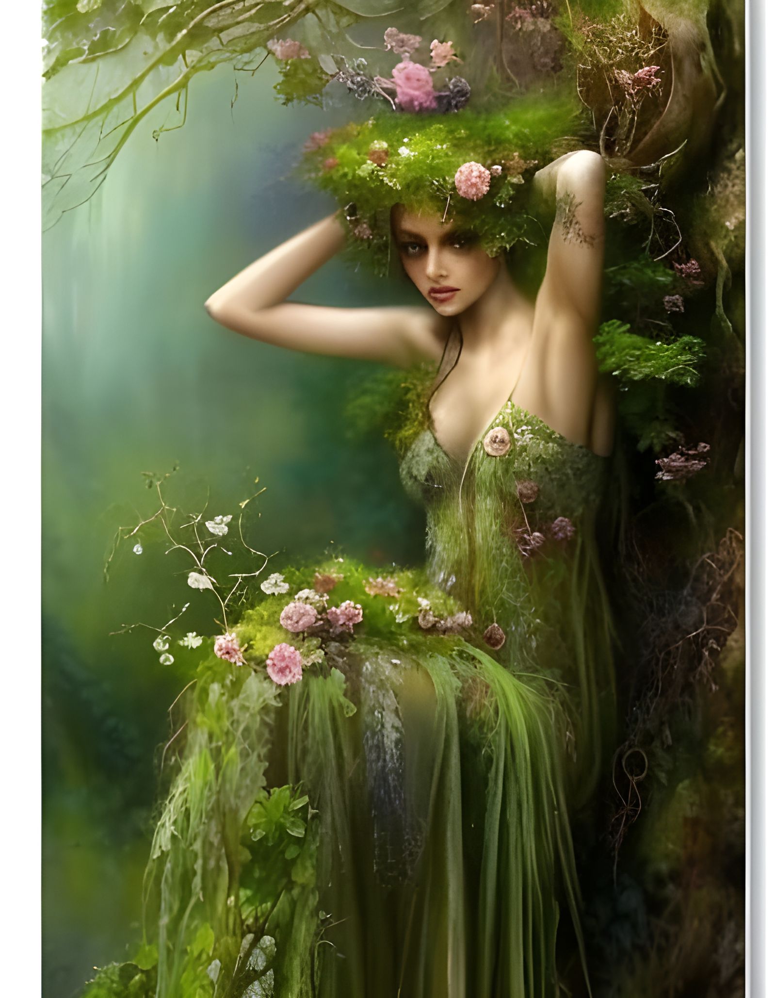 Enchanting Dryad in Lush Forest, Detailed Fantasy Art