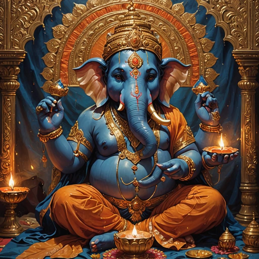 Ganesh at Jaturathi Celebration as Oil Painting