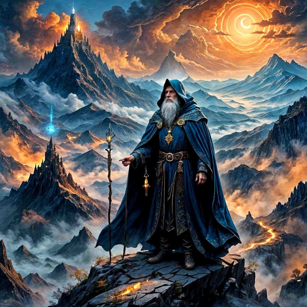 Fantasy Wizard with Fancy Cloak in Detailed Painting