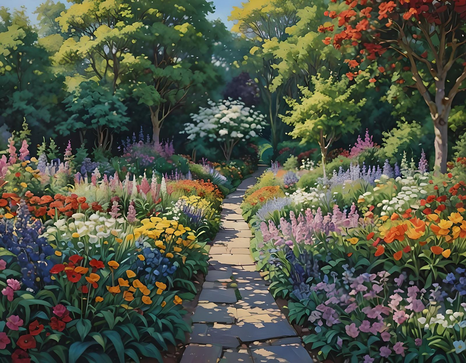 Garden Path in Impressionistic Splash Art Style