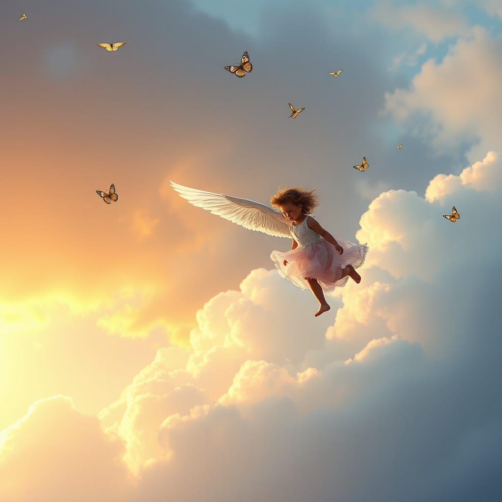 Surreal Portrait of Little Wing in Ethereal Cloudscape