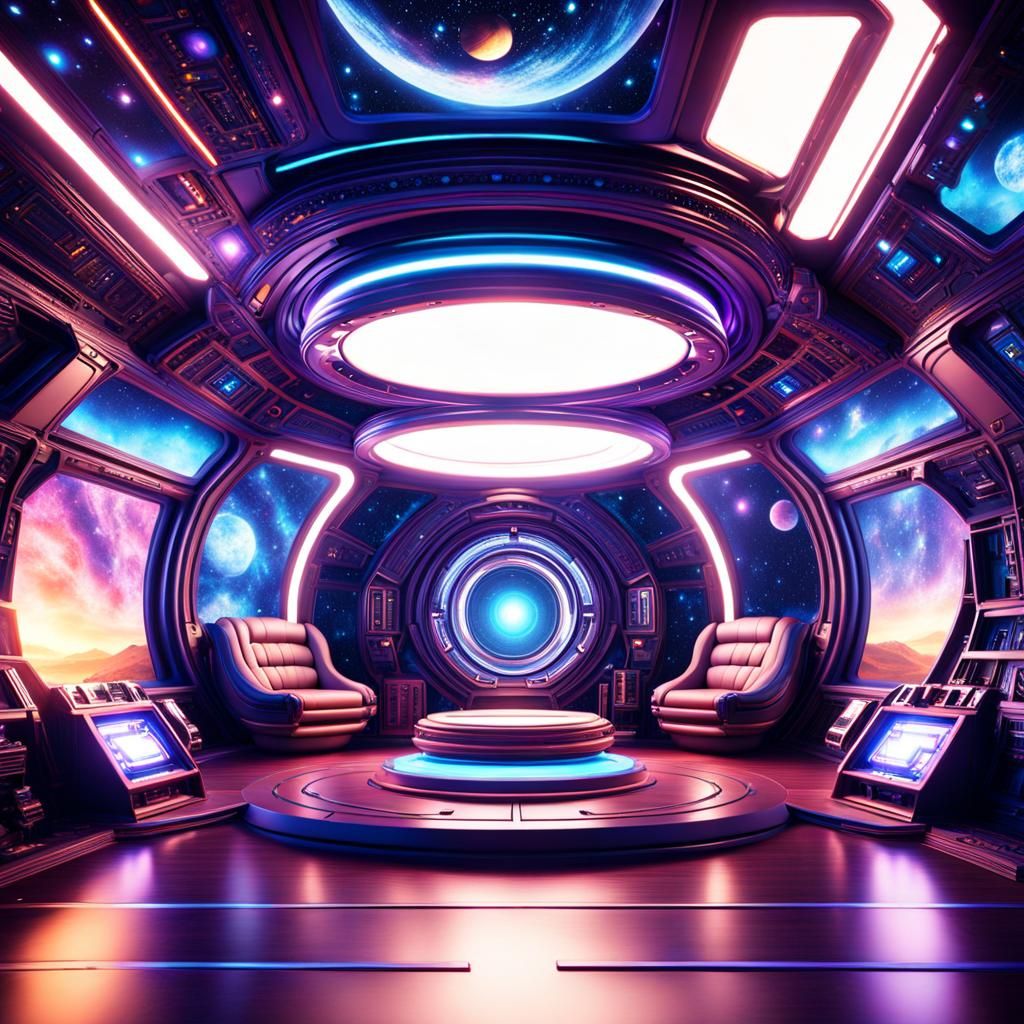 Cosmic Spaceship Interior: 3D Maximalist Dreamcore