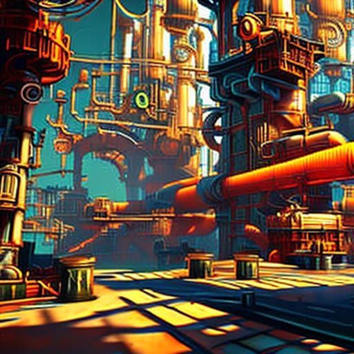 Steampunk City of Pipes: Hyperdetailed Concept Art