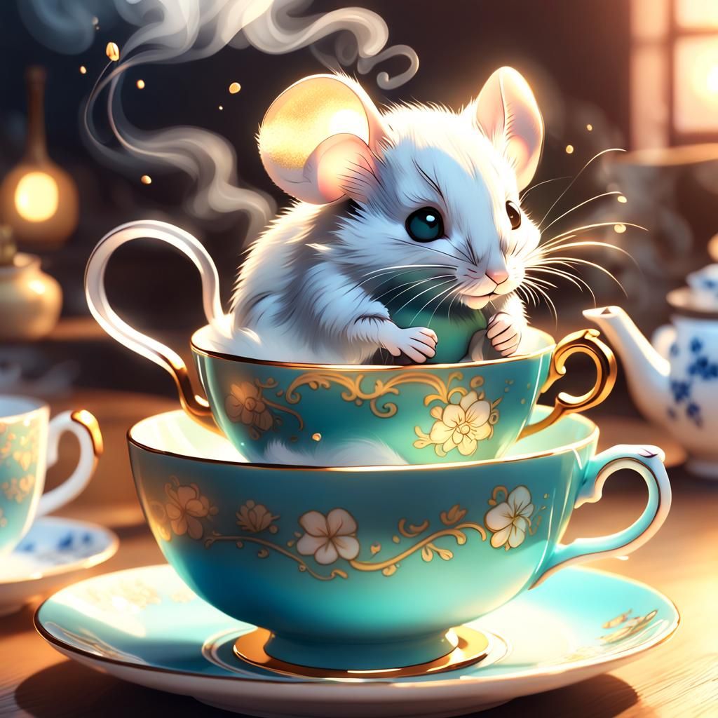 Mouse in Teacup: Vibrant 3D Anime Art