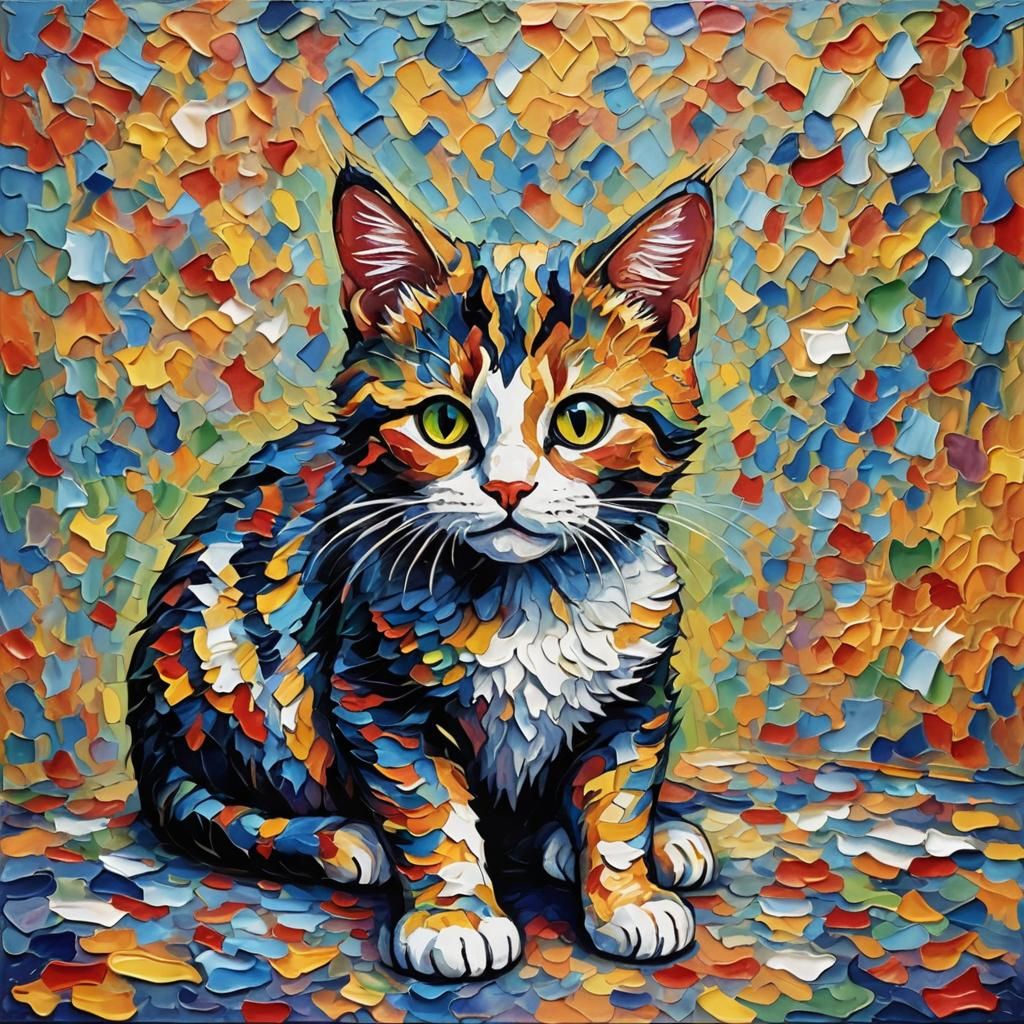 Wax Cat in Neo-Impressionistic Impasto Style