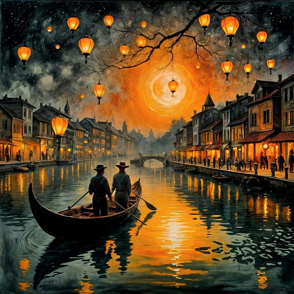 Dreamlike Venetian Bridge in Indian Ink Style