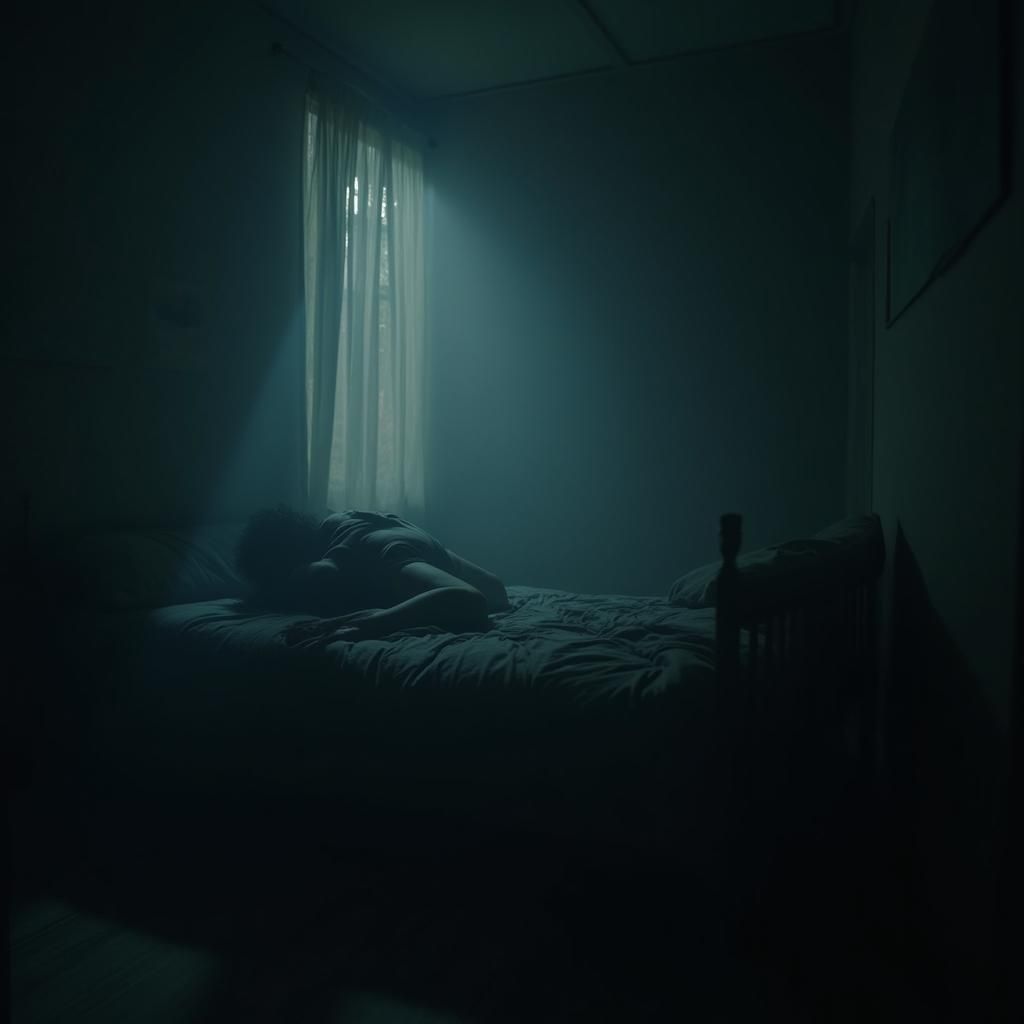 Melancholic Bedroom Scene with Cinematic Lighting