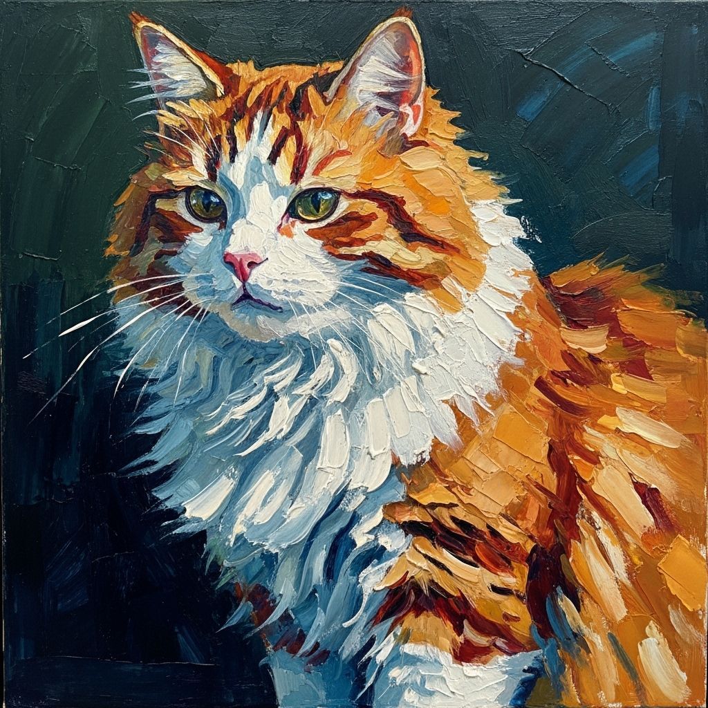 Ginger Cat Portrait in Impasto Style
