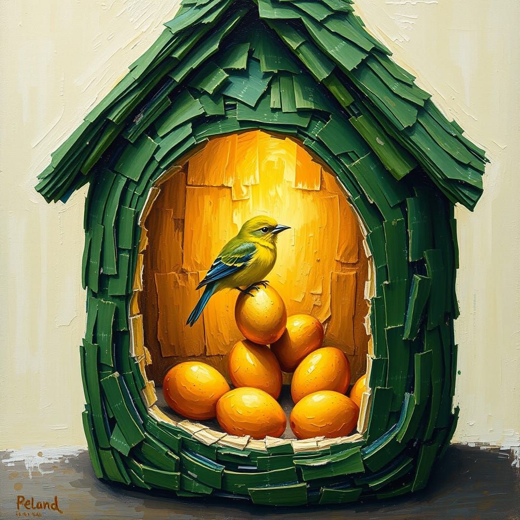 Emerald Green Birdhouse in Neo-Impressionist Style with Vibr...