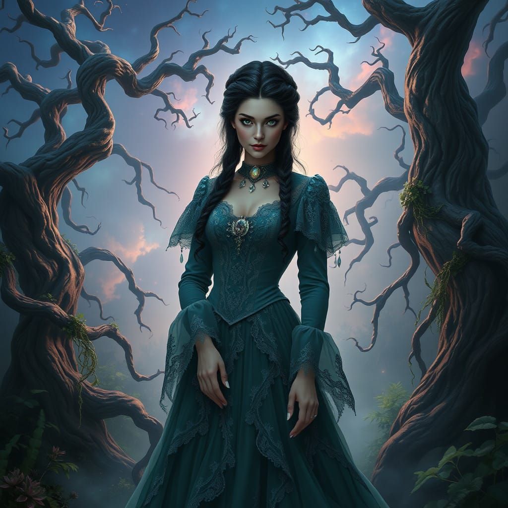 Enchanted Forest Witch in Victorian Gown