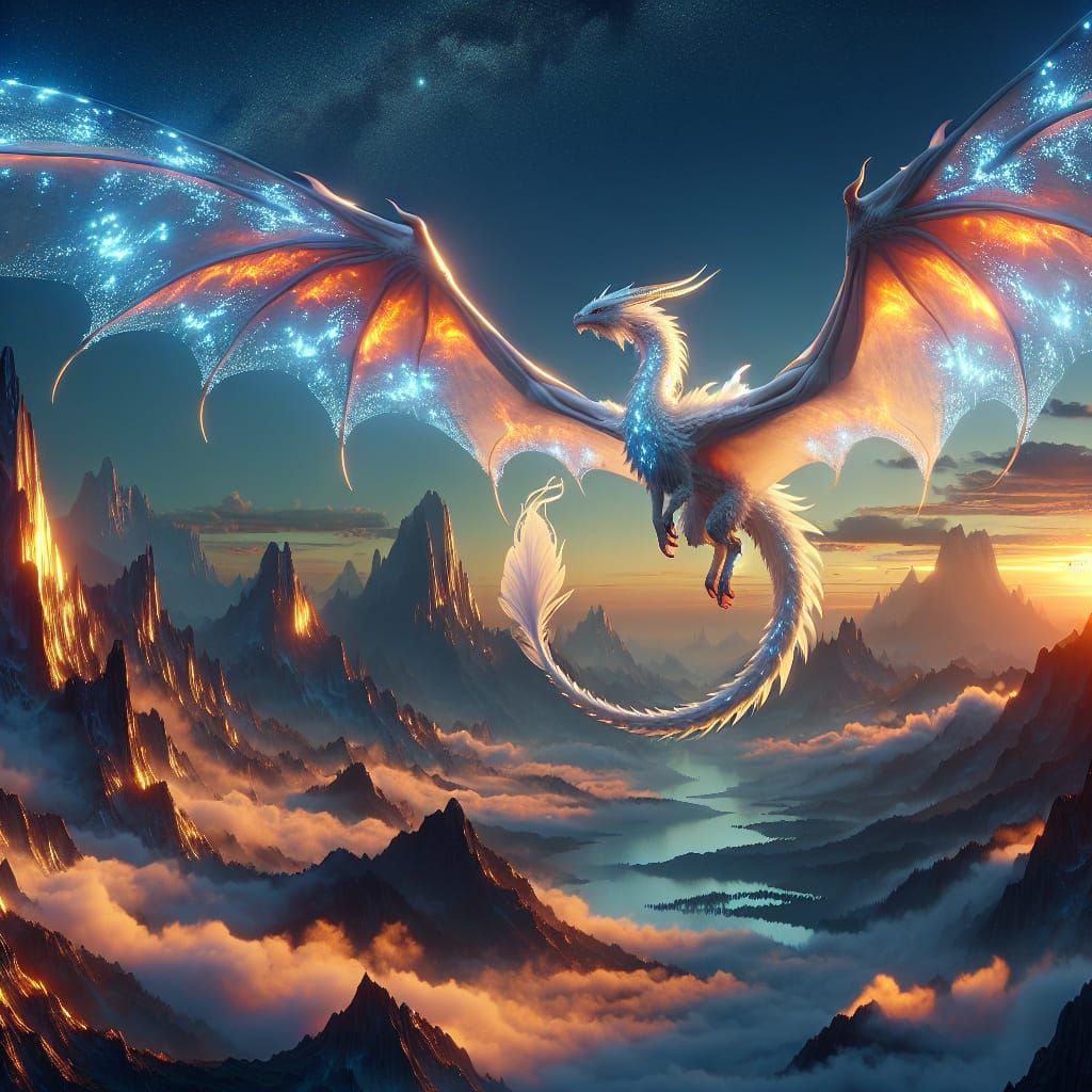 Bioluminescent Dragon Rising: Fantasy Matte Painting