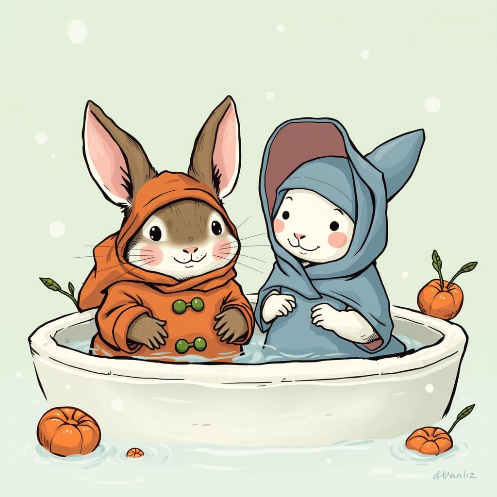 Puppy and Bunny Bath Time: Beatrix Potter Style