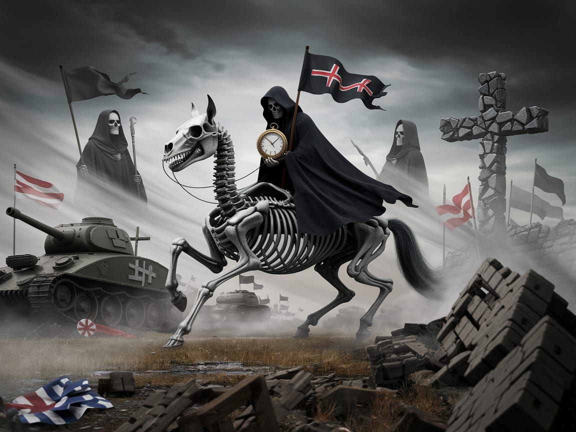 Grim Reaper on Skeletal Steed in WWII Battlefield 3D Render