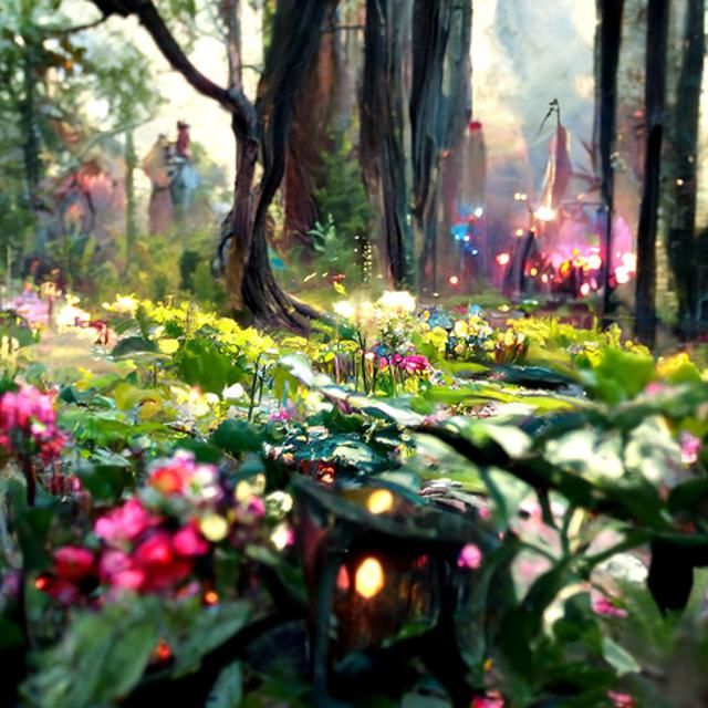 Enchanted Forest with Fireflies, Fantasy Matte Painting