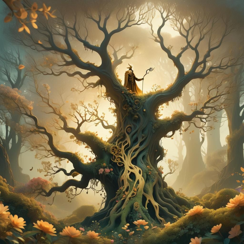 Mystical Rider in a Surrealist Landscape