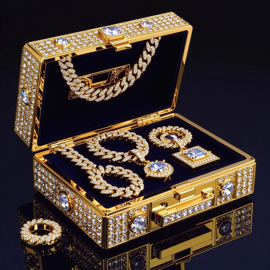 Golden Hip Hop Jewelry Box in Murakami Style