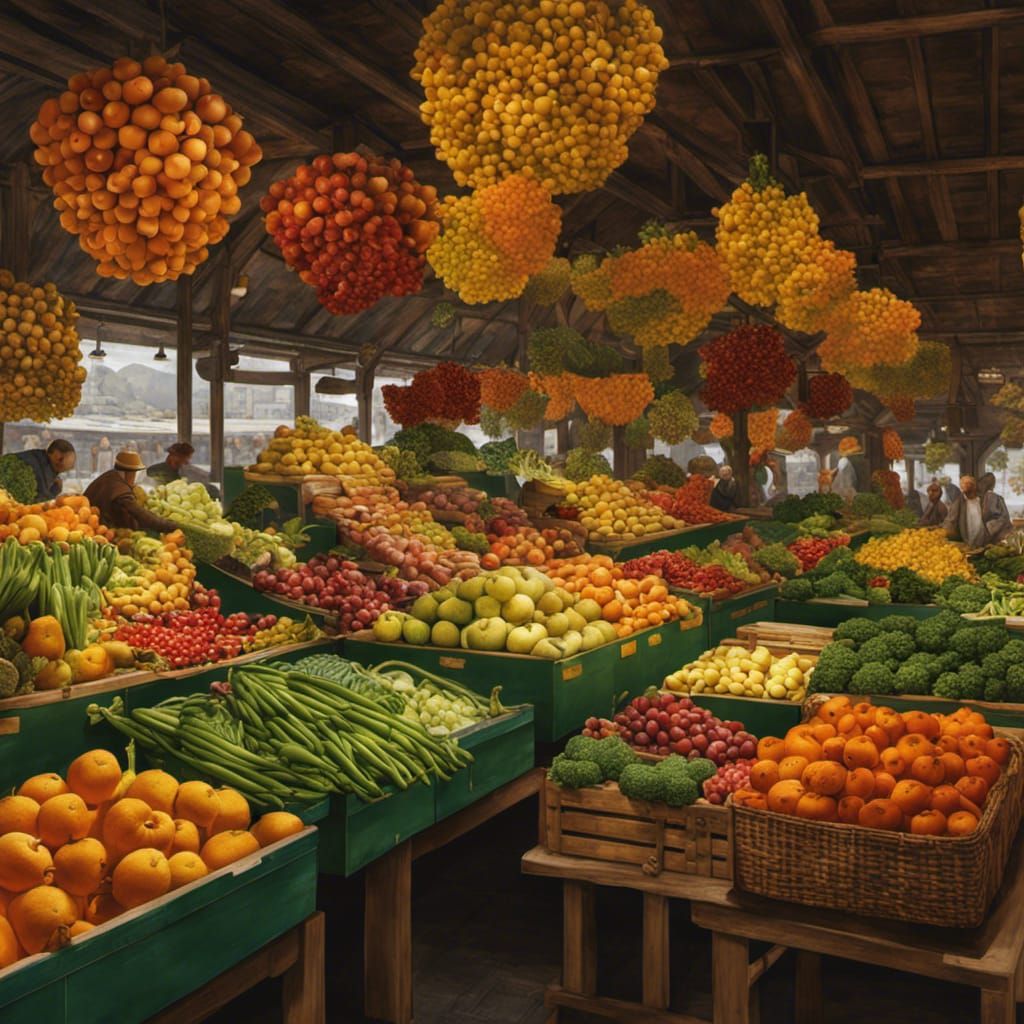 Opulent Fruit and Vegetable Stall, Digital Impasto Art