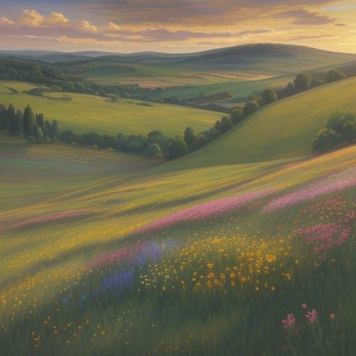 Sunset in a Cezanne-Inspired Countryside