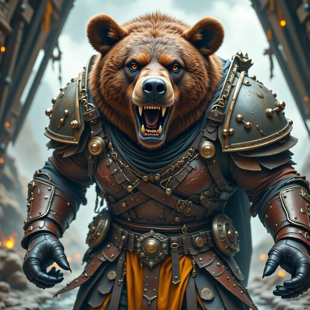 Cyberpunk Space Marine with Grizzly Bear Head