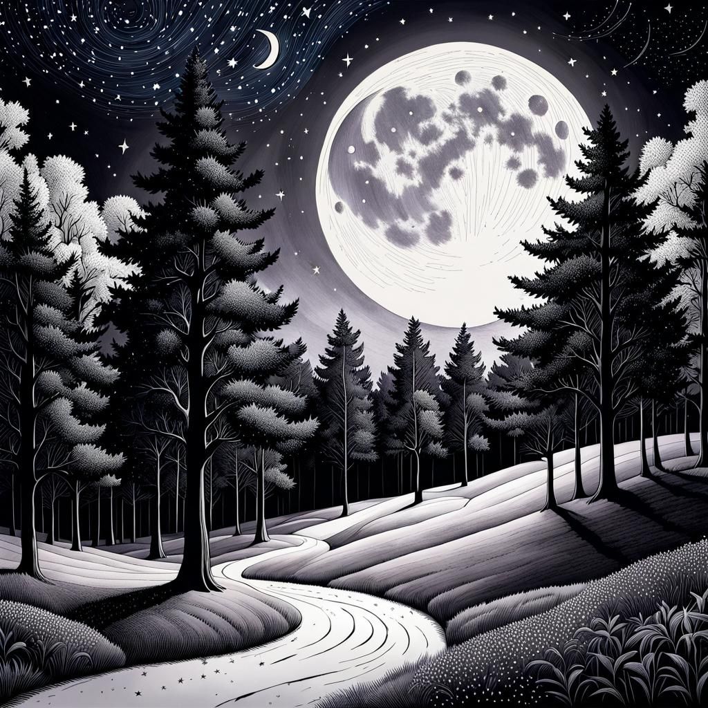 Monochrome Starry Sky Line Drawing in 8k