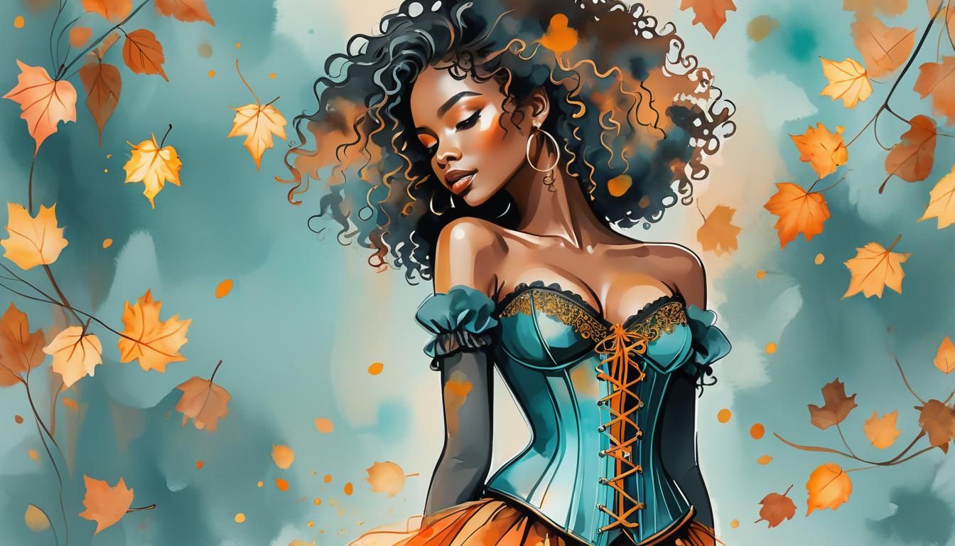 Fashion Sketch of a Curly-Haired Woman in Watercolor