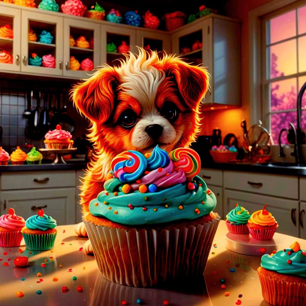CGI Puppy Cupcake in Candy Art Style