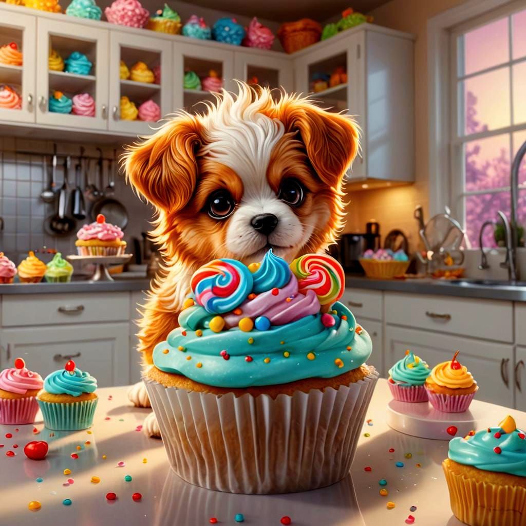 CGI Puppy Cupcake in Candy Art Style