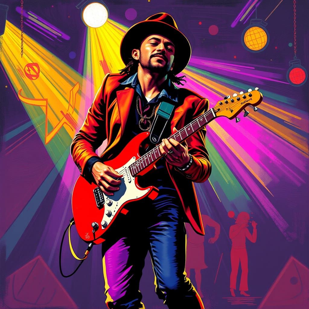 Man Playing Guitar in Pop Art Style