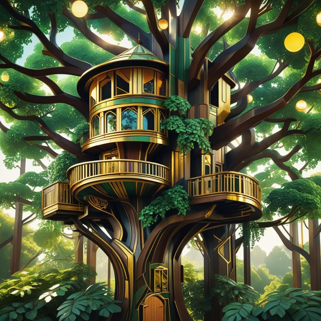 Art Deco Treehouse in Lush Forest