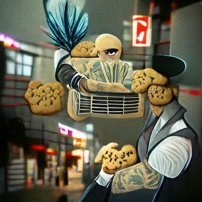 Punk Gangster Selling Cookies in Art Deco Style