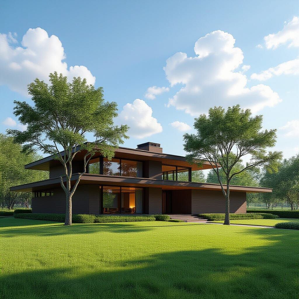 Modern Brown House Inspired by Frank Lloyd Wright