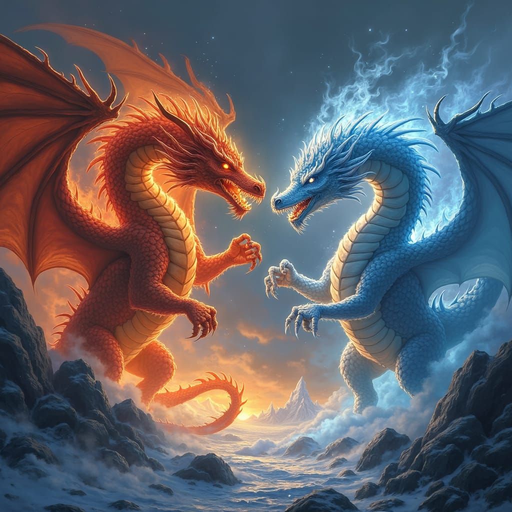 Epic Fire Dragon vs Ice Dragon Battle