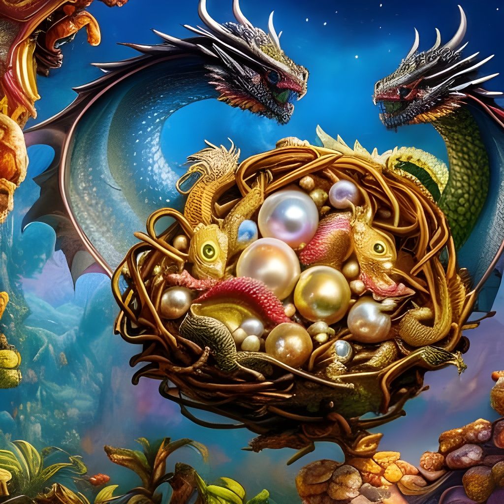 Dragon Hatchlings' Treasure Nest: Fairytale Illustration