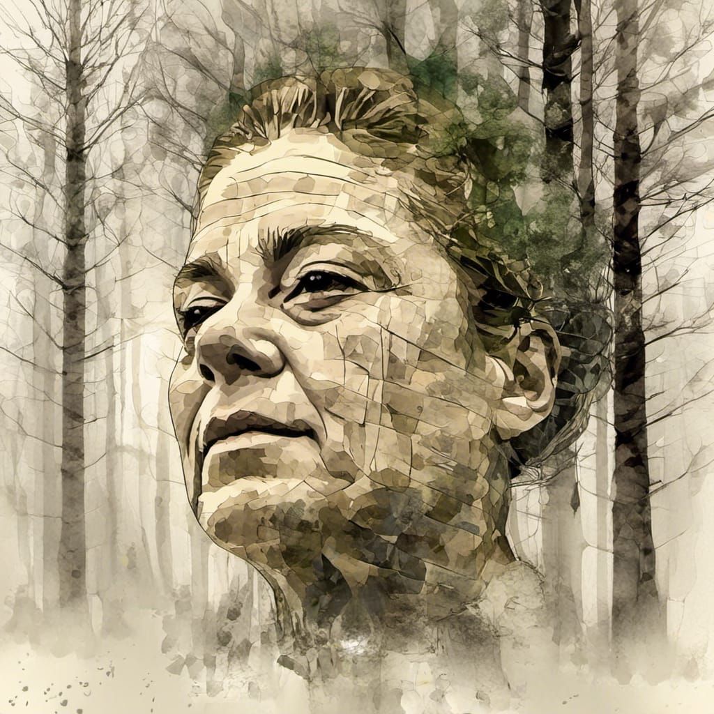 Double Exposure: Forest Spirit in Watercolor