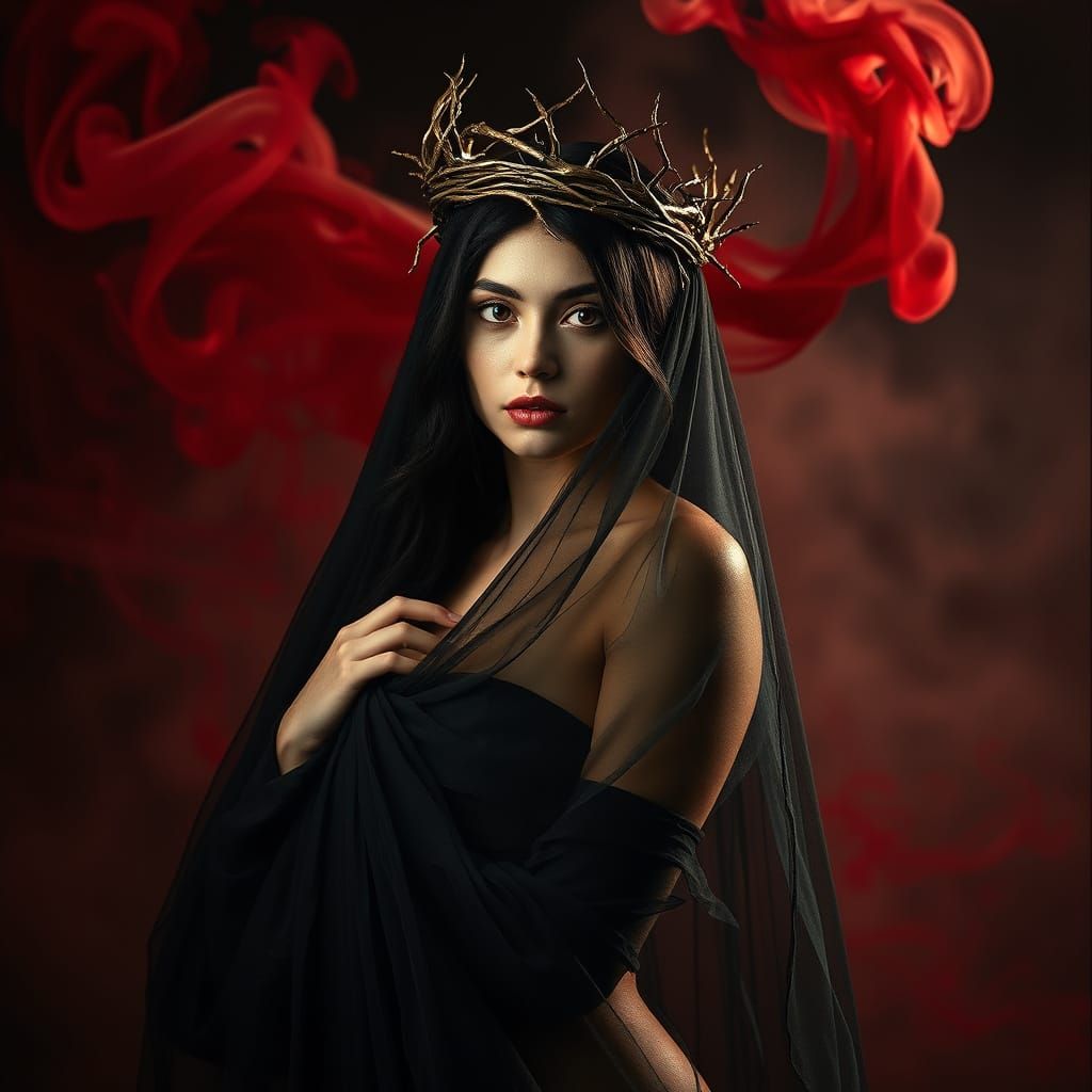 Dark Goddess in Crimson Veil