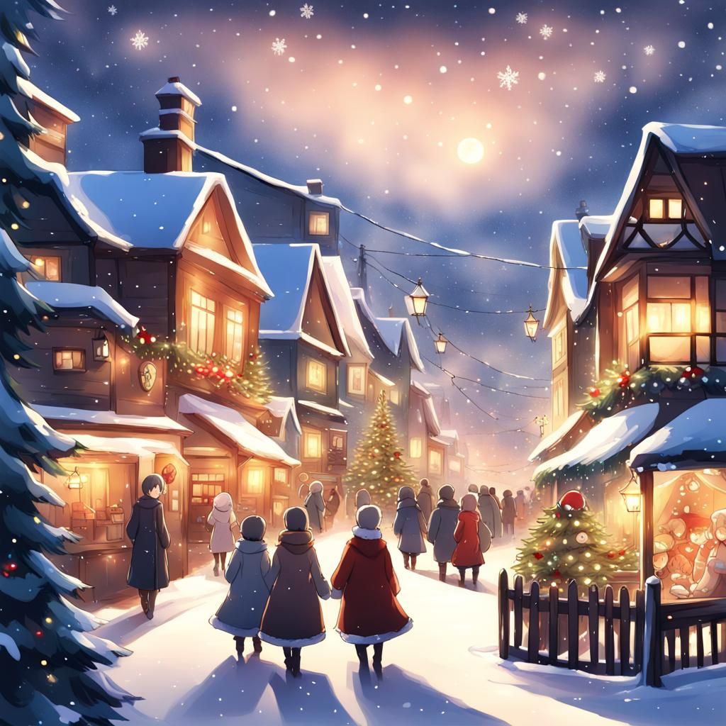 Charming Christmas Village in Anime Style