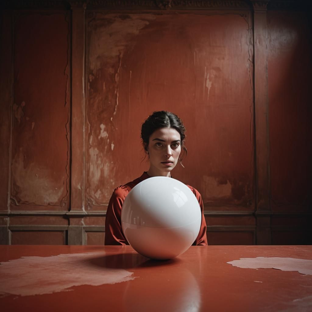 Surreal Portrait of Greek Woman in Crimson Room