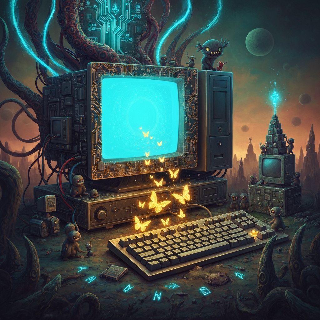 Computer Transforms to Mystical Gateway in Dark Fantasy