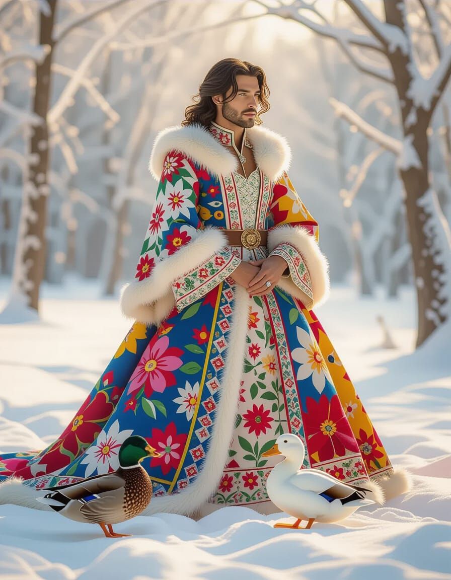 Mustang Portrait in Patchwork Style with Winter Florals