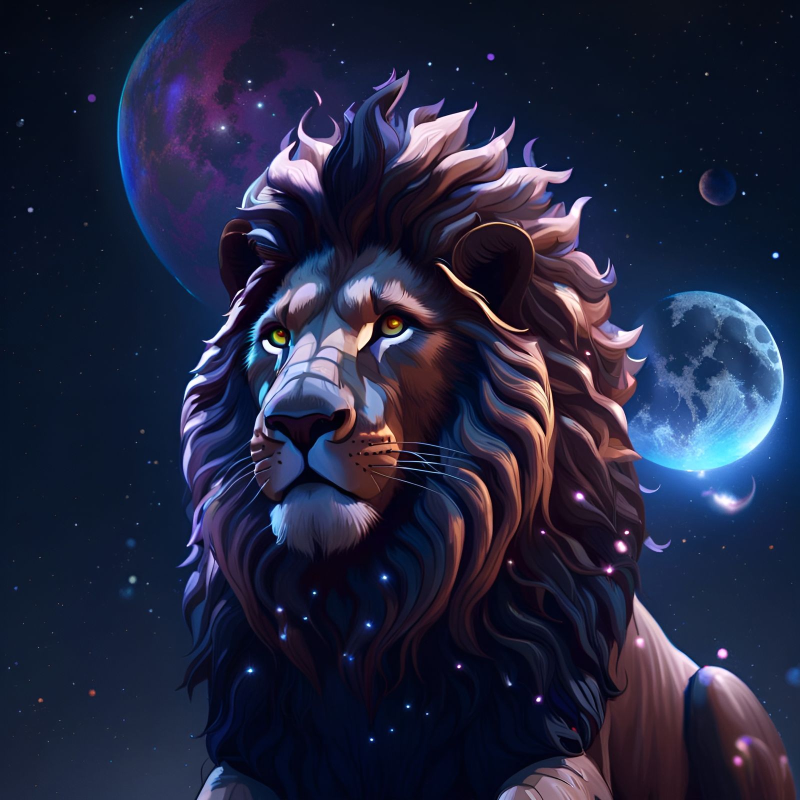 Galactic Lion in Moonlight: Fantasy Concept Art