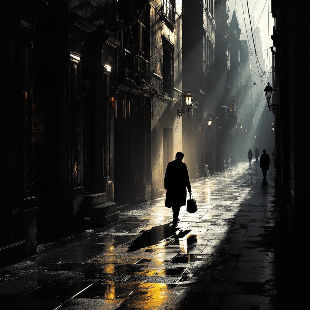 Techno-Baroque Noir: Shadow and Light on City Streets