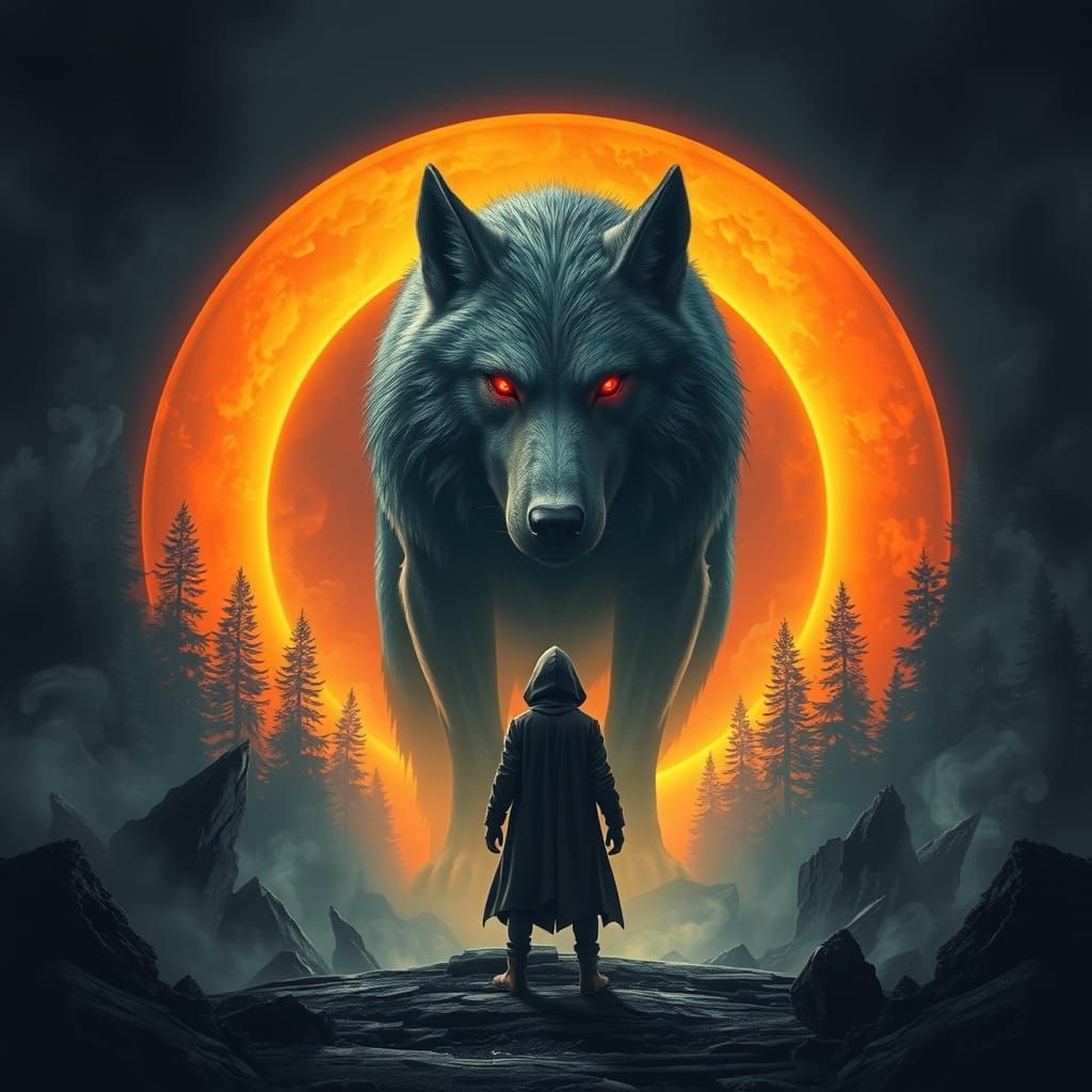 Mystical Wolf Confrontation in a Dark, Ancient Forest