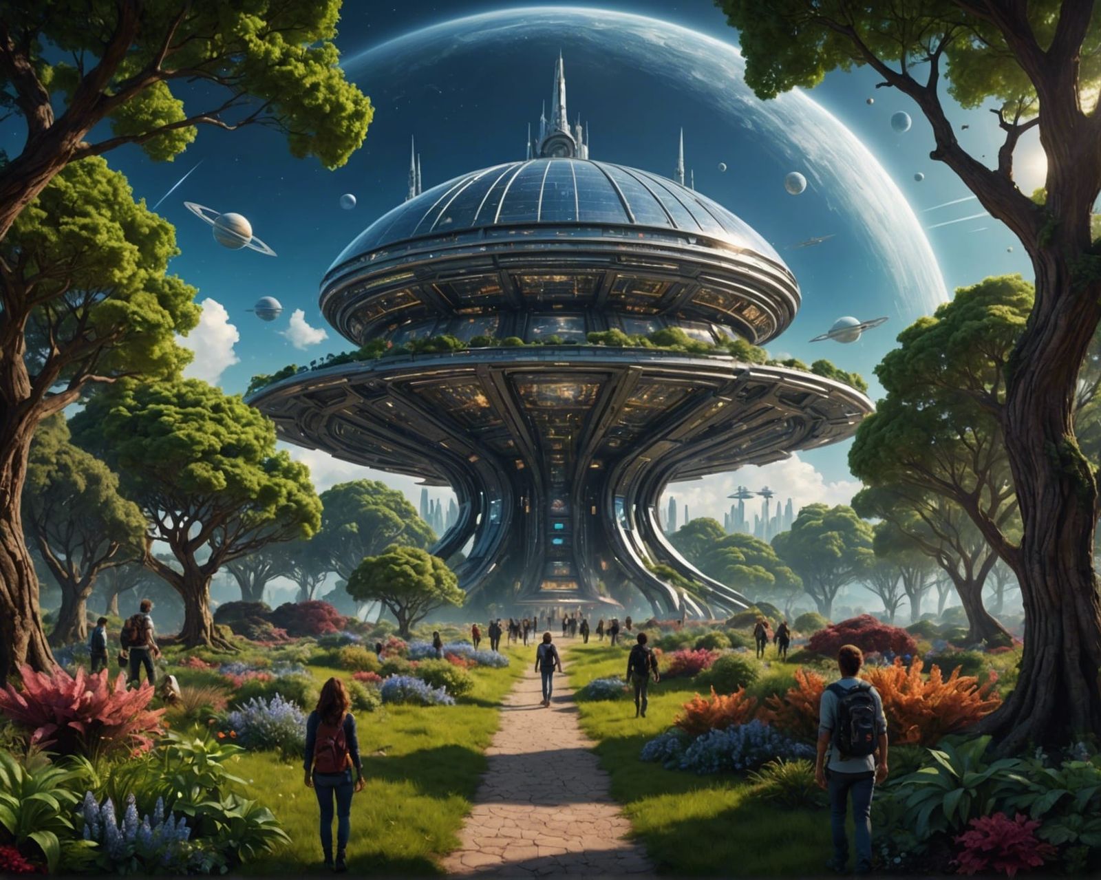 Hyperrealistic Starship Arboretum City in Fantasy Style