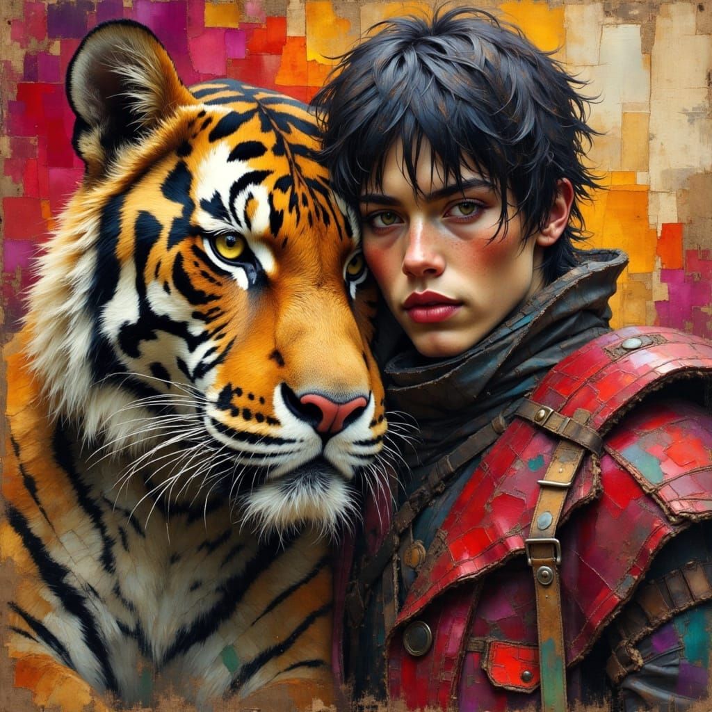 Tiger and Ranger in Ethereal Impressionistic Style