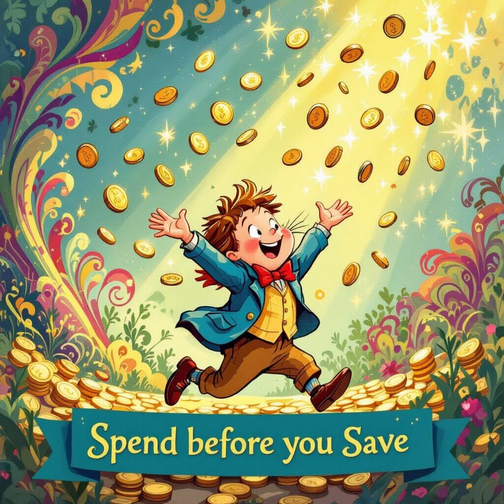 Whimsical Character Throws Coins in Joyful Abundance