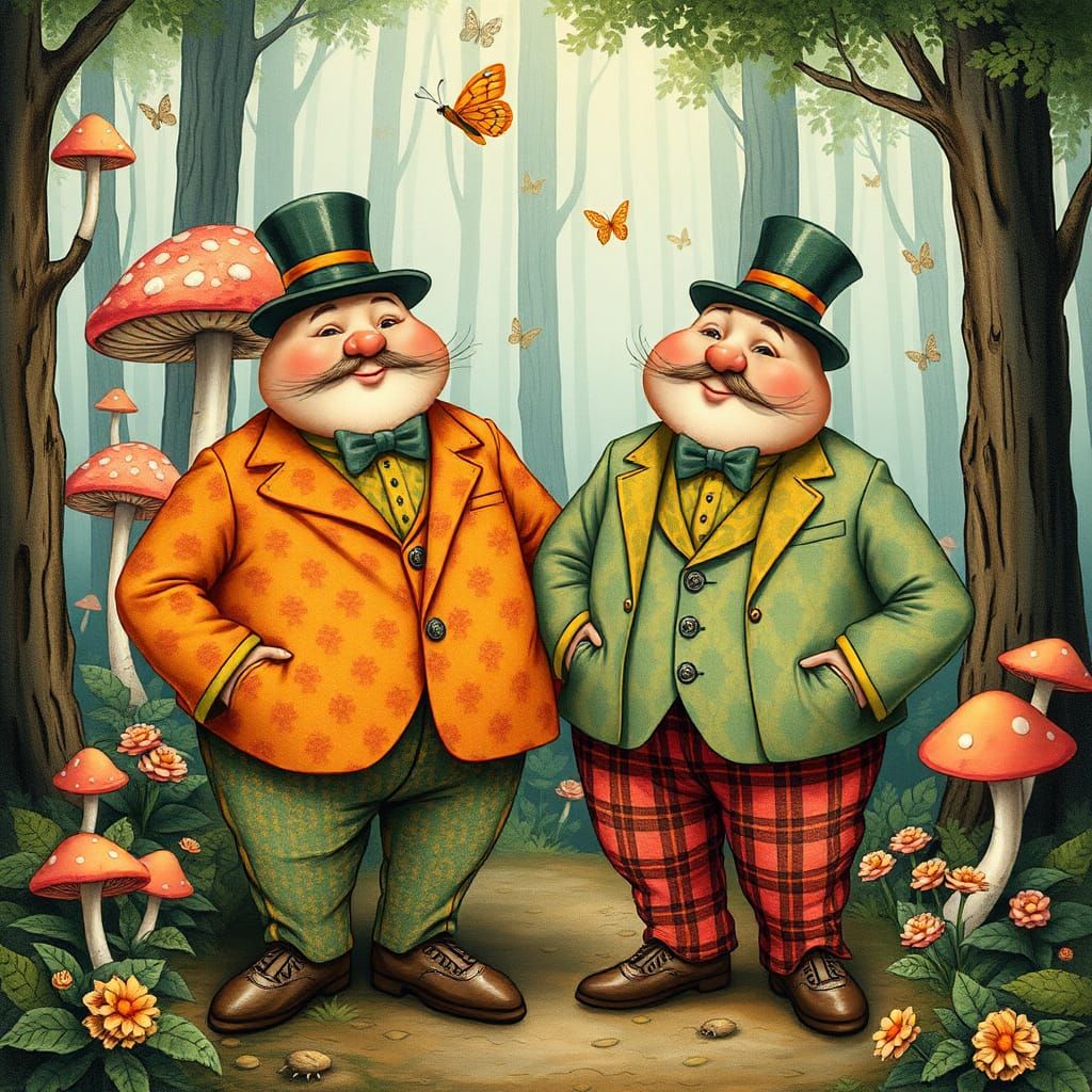 Tweedle Dum and Tweedle Dee in Whimsical Forest