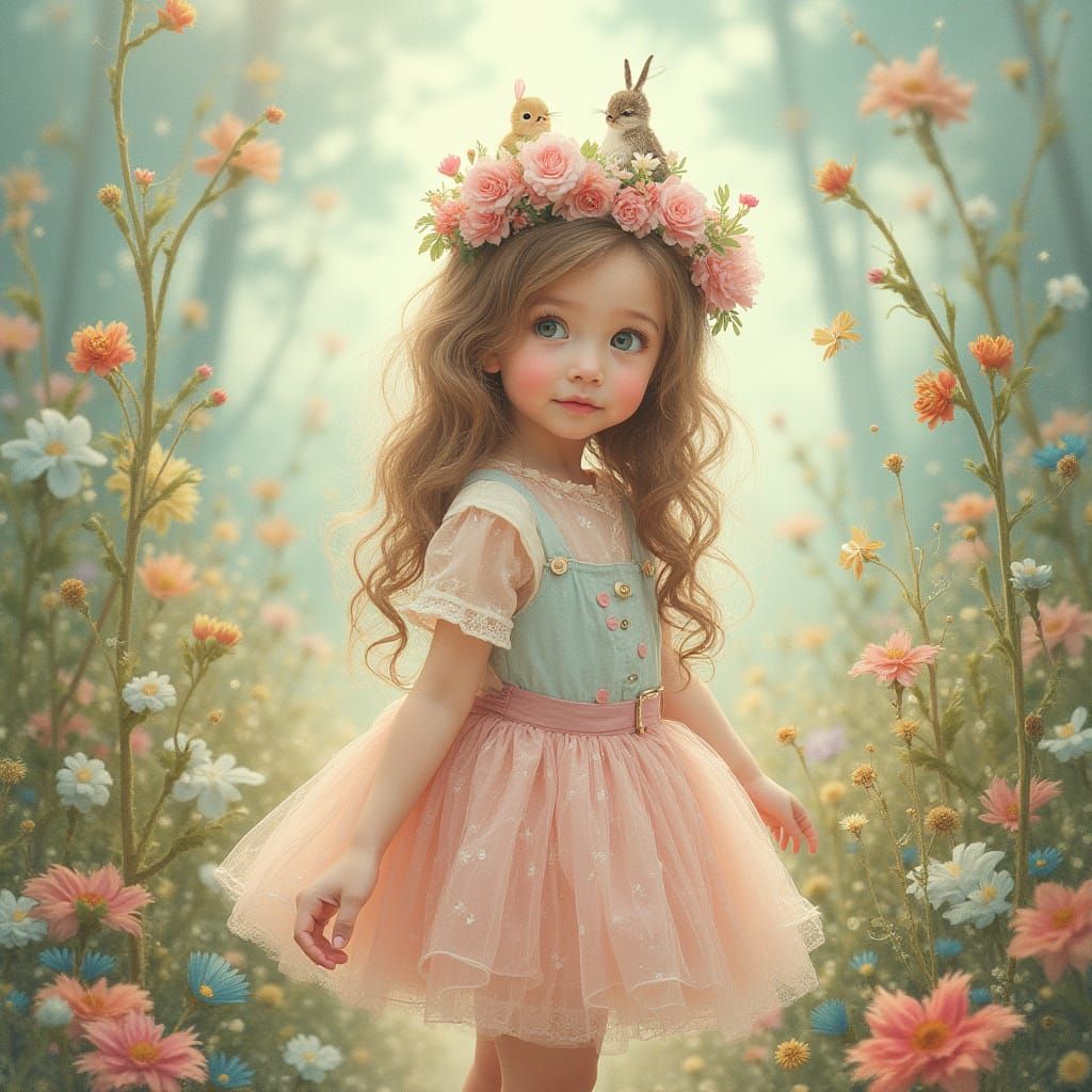 Whimsical Cosplayer in Dreamy City, Art Nouveau Style