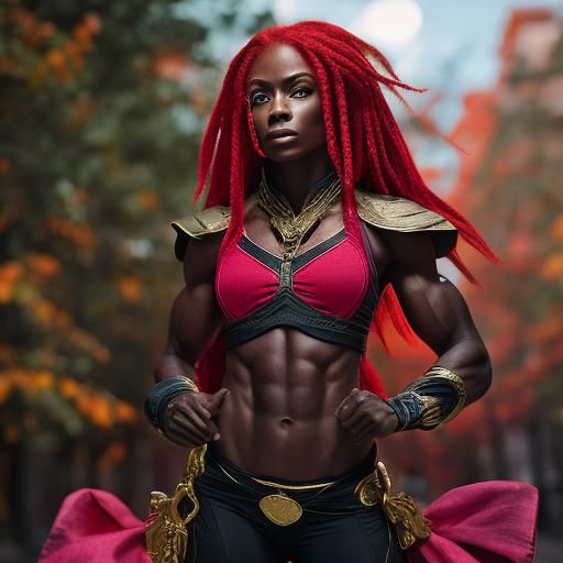 Muscular Dark Elf with Crimson Hair: Professional Portrait