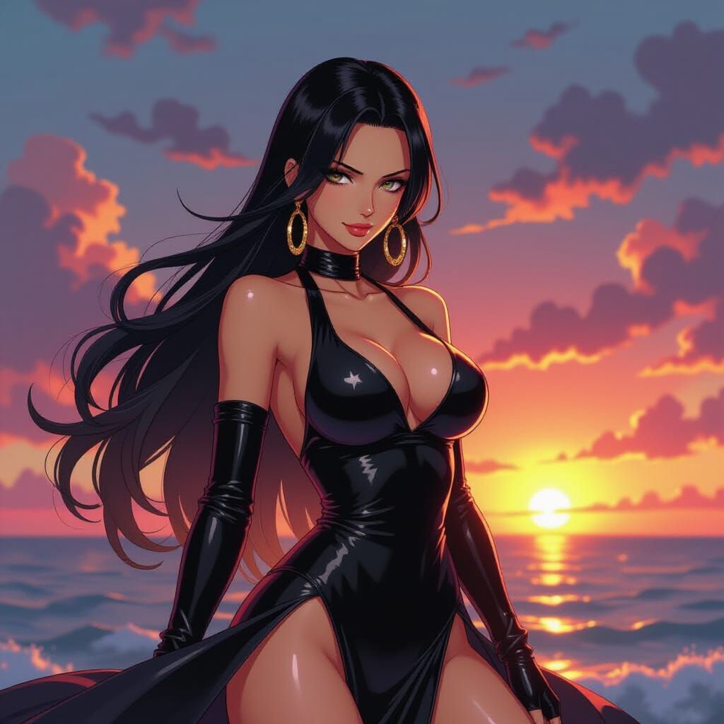 Boa Hancock Glistening in Tropical Sunset Anime Art