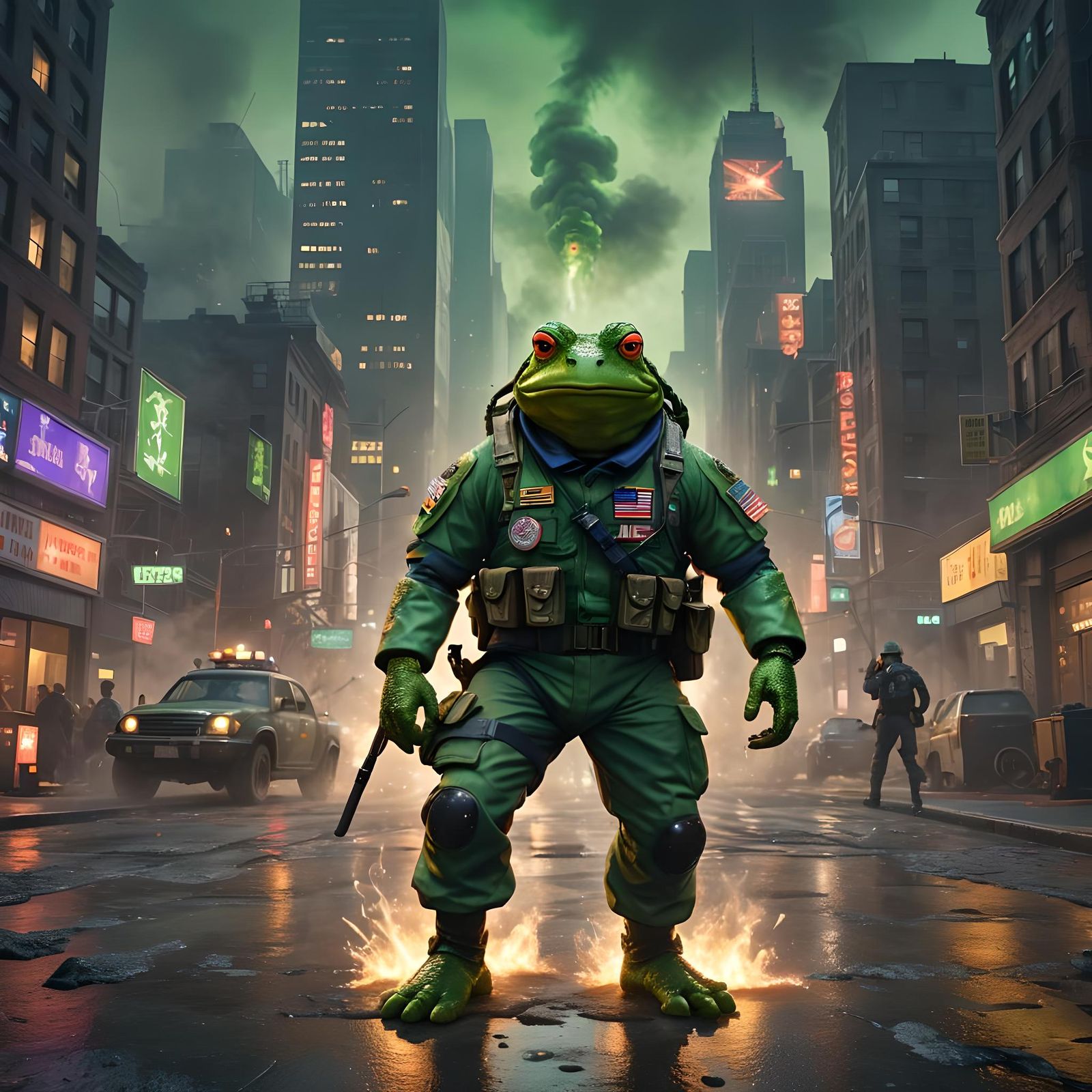 Green Toad Soldier in War-Torn New York